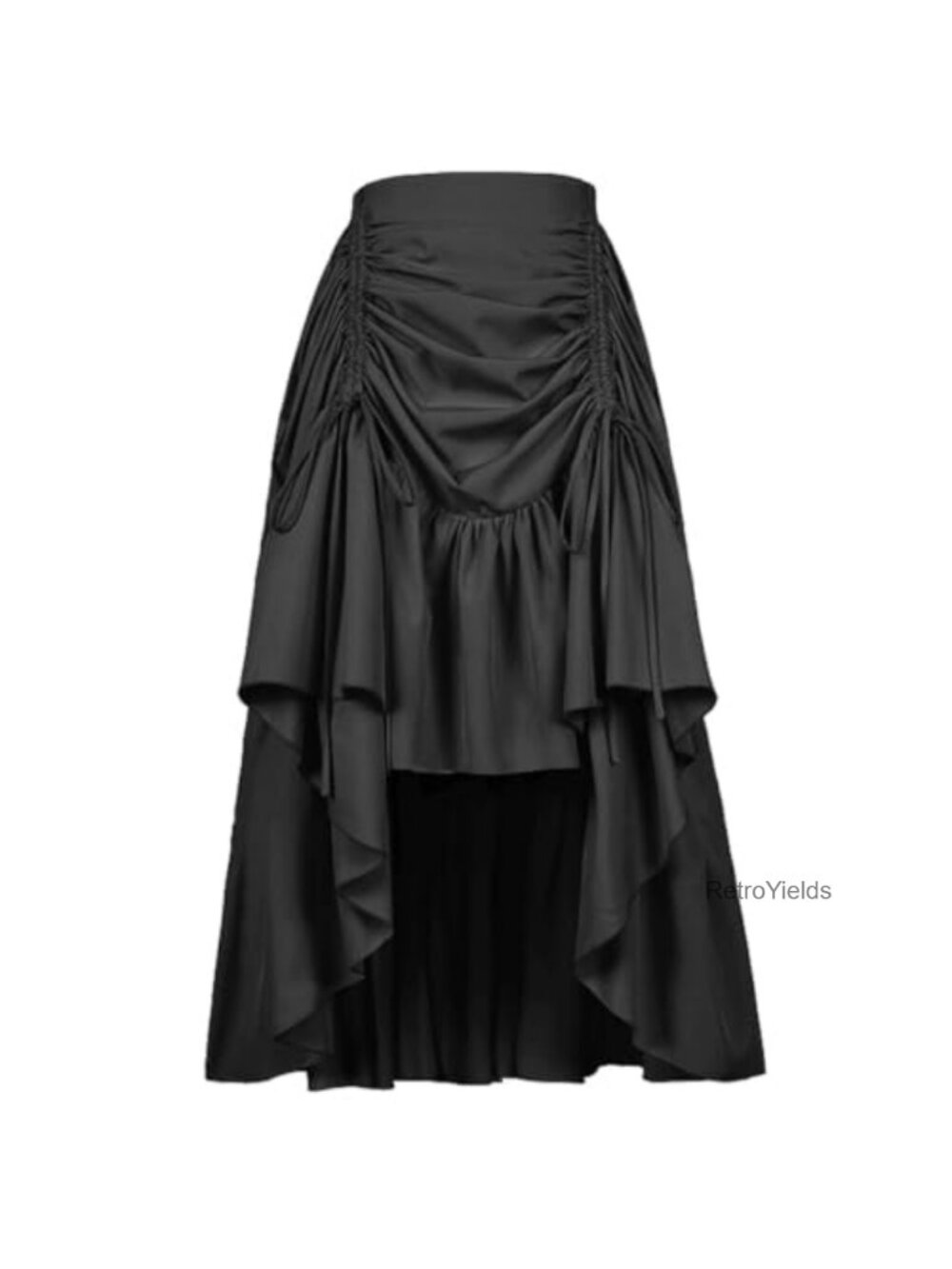 Steampunk Pirate High-Low Midi Skirt Pleated Drawstring Renaissance Cosplay